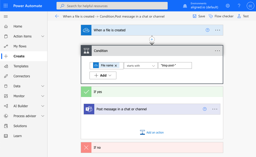 Power Automate workflow designer